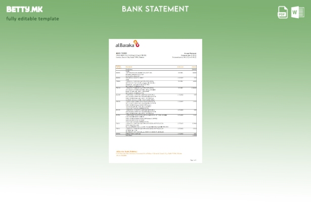 модерен стил Пакистан Ал Барака банка извод на ексел шаблон
